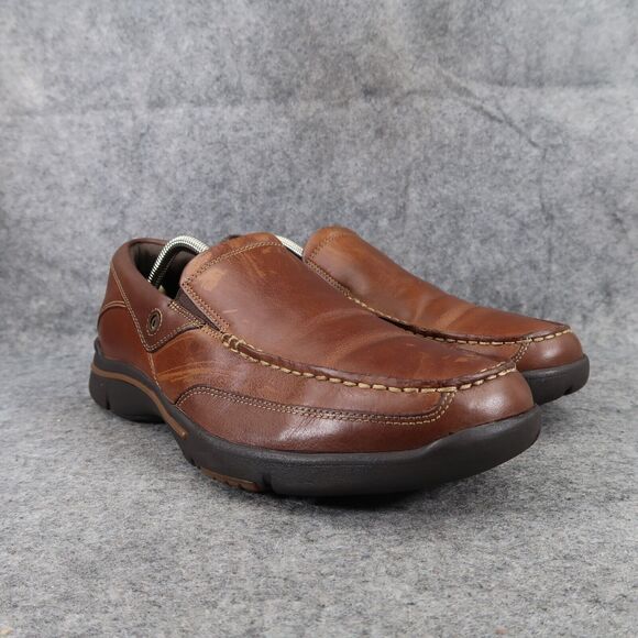 Rockport Shoes Mens 9 Slip On Loafer Casual Leather Comfort Moc Brown Work Walk - Picture 1 of 16
